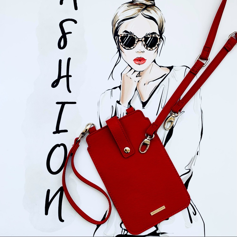 WHITE HOUSE BLACK MARKET RED CELL PHONE CREDI CARD CROSSBODY WRISTLET BAG